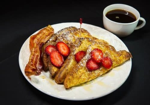 french toast with bacon and coffee