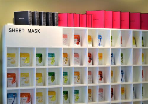 shelves of face sheet masks