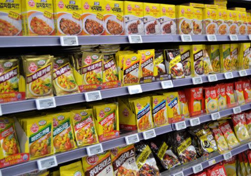 shelves of food products