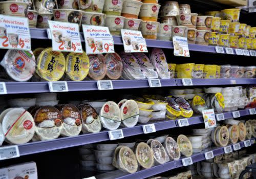 shelves of food products