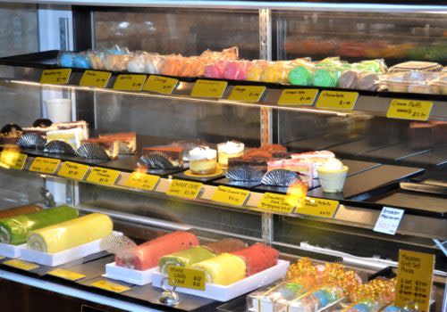 desserts in a display case