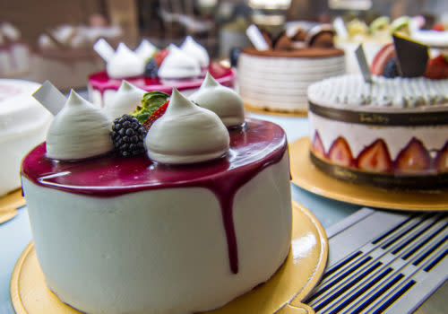 cake in a display case