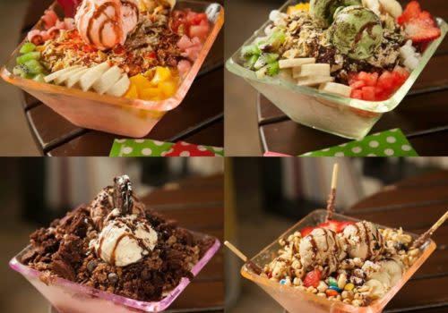 collage of bowls of dessert