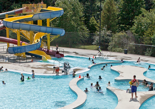 people playing at water park