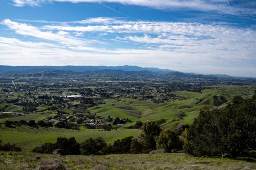 A Wide View of Gilroy from Mummy Mountain Trail in the lush greenery of springtime.