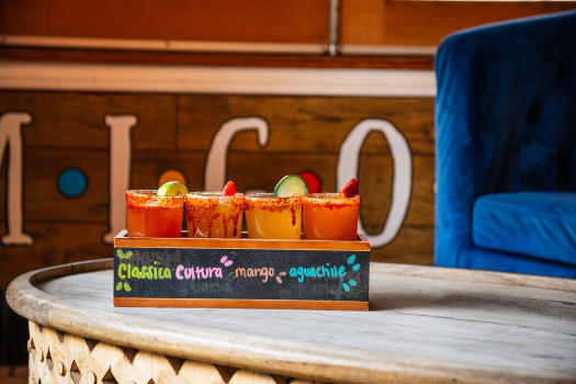 A flight of micheladas at Cafe Cultura