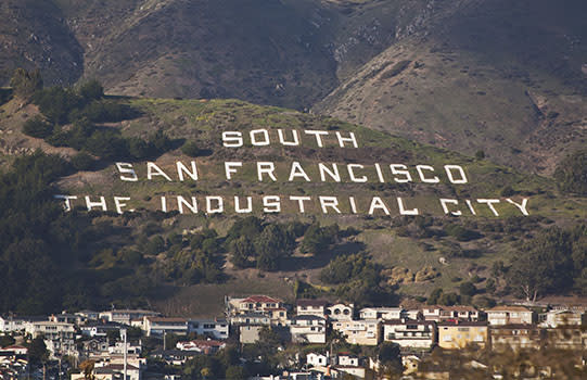 South San Francisco Sign Hill with lettering that says South San Francisco The Industrial City