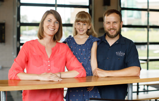 Jesse Sensenig with his family at Goshen Brewing Company