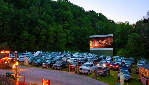 Cars line up for a showing at Four Brothers Drive-In Theater in Amenia