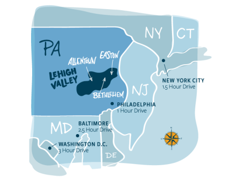 Tri-State Regional map of Lehigh Valley, PA