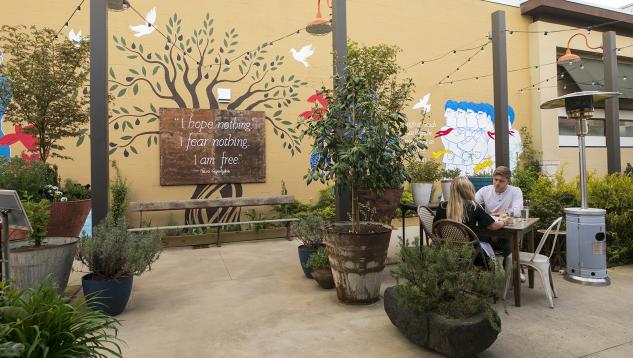 Outdoor dining at Kipos Greek Tavern, Chapel Hill