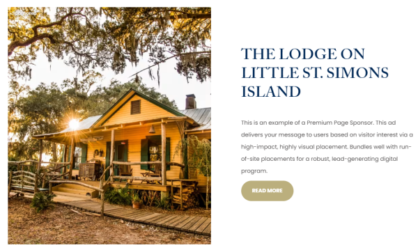This is an example of a premium page sponsored placement on goldenisles.com.