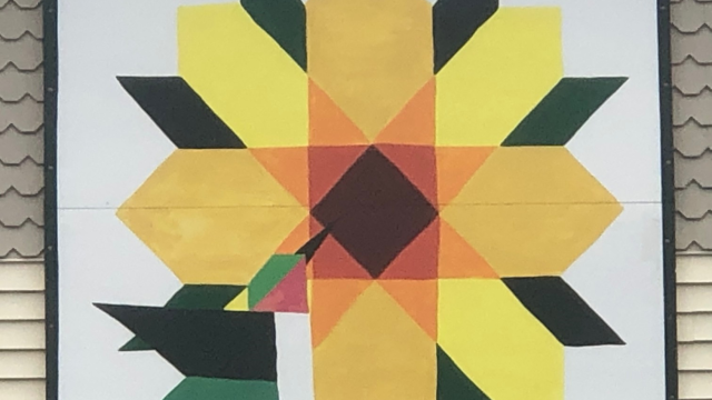 Barn Quilt Yellow and Green with hummingbird
