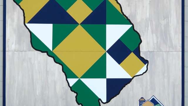 Barn Quilt with Blue, Green and Yellow