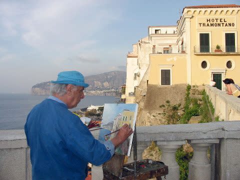 Domenico Fiorentino painted the Hotel Tramontano, which has hosted many artists and writers over the centuries. Photo Credit: Luigi De Pasquale.