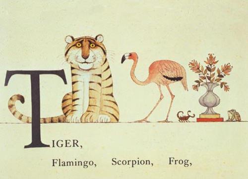 Tiger, Flamingo, Scorpion, Frog Book page from Cotsen Children's Library
