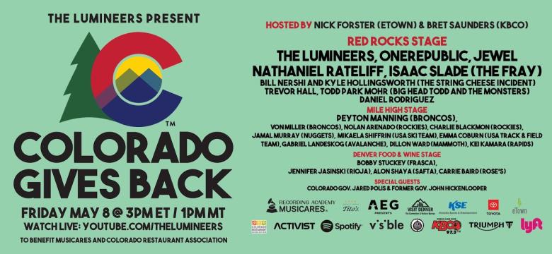 The Lumineers Present: #ColoradoGivesBack To Benefit MusiCares & The Colorado Restaurant Association