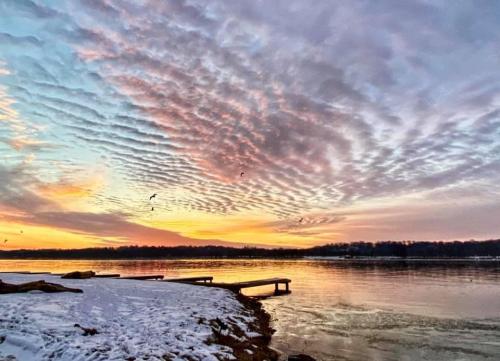 Jackie Engle Miller Sunrise at Duffys Landing Winter Snow