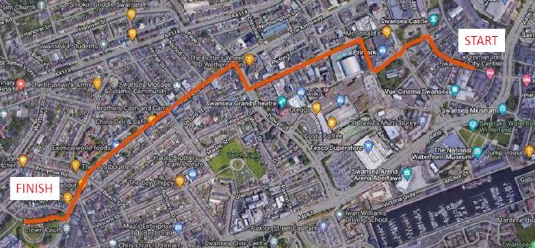 An ariel map of the pride route.