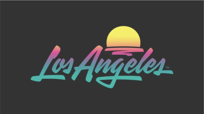 A retro Los Angeles logo in teal