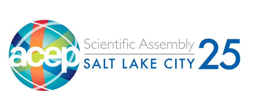 Blue, green, and orange logo reading from left to right "ACEP Scientific Assembly Salt Lake City 25"
