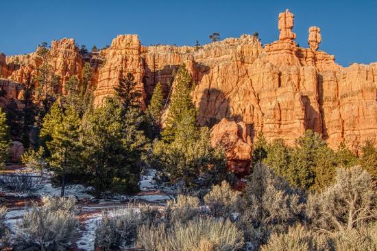 Red rock in Dixie National Forest during winter
