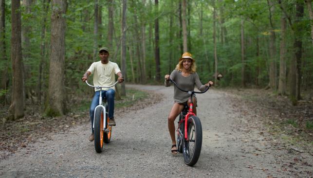 Two bikers on a trail at Northwest River Park