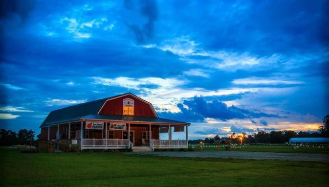 Farm house at Mount Pleasant Farms at sunset