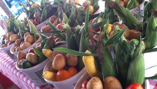 Baskets of fresh produce at Hickory Ridge Farm