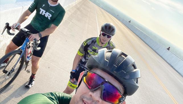 Three bikers on the South Norfolk Jordan Bridge