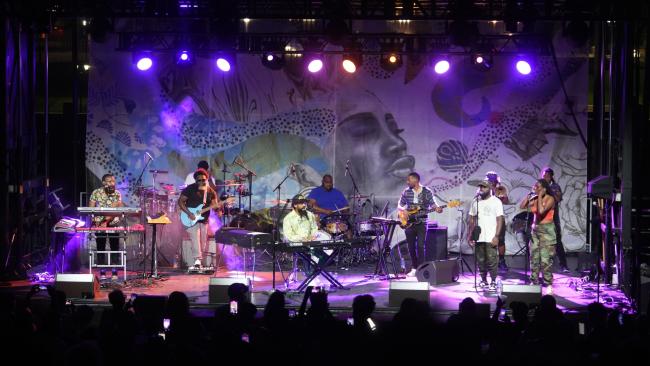 Band playing on stage during CBUS Soul Fest