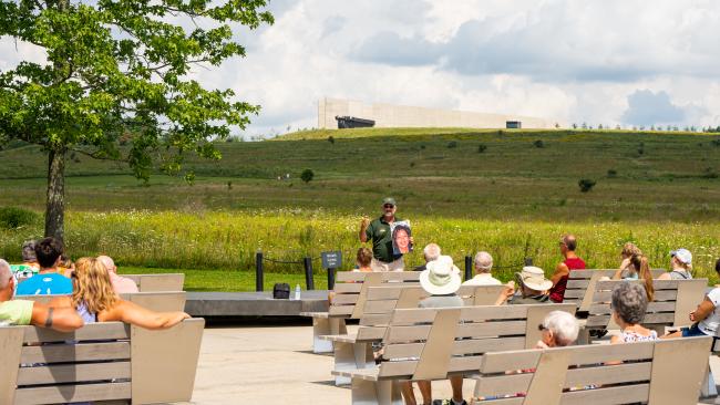 A park ranger speaks to visitors at the Flight 93 National Memorial near Shanksville.
