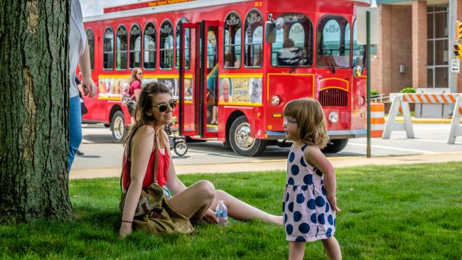 Family enjoying downtown Latrobe for Mister Rogers Family Day