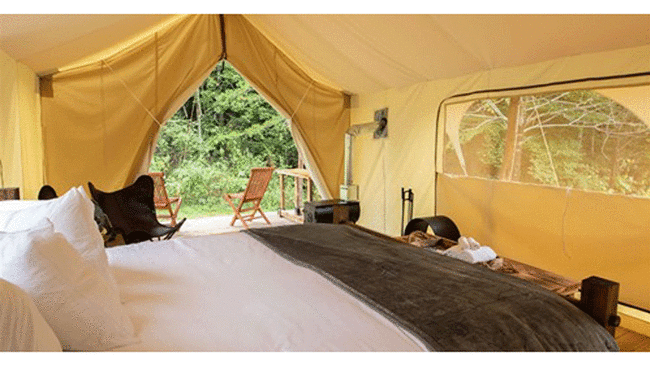 Inside of Glamping Tent at Hideaway Co.