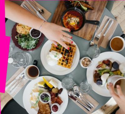 Overhead photo of food on table