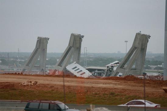 Three piers stand after Texas Stadium implosion