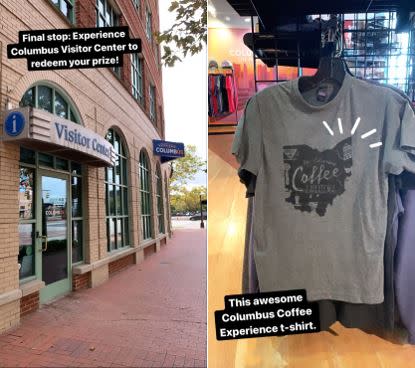 The end of the Coffee Trail means redemption and a t-shirt from the Experience Columbus Visitor Center.