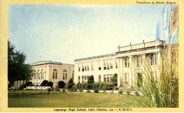print of lagrange high school a two story multi block facility with various trees and plants in front of the driveway