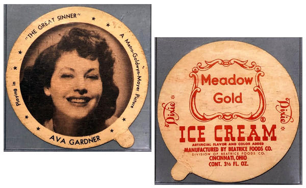 Great Sinner promotional Meadow Gold Ice Cream lid