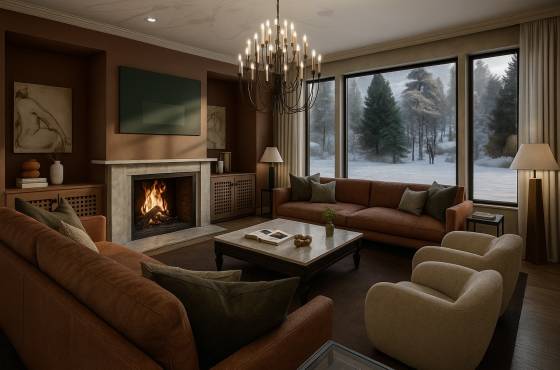 Mountain Modern Living Room Rendering in Steamboat Springs