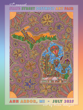 Colorful poster with Michigan shape for State Street Art Fair