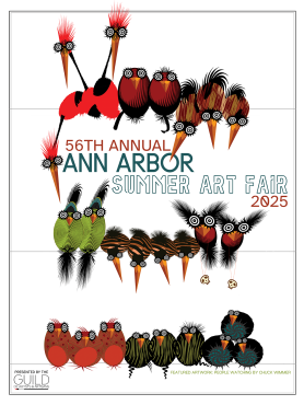 Poster with colorful birds for 56th Ann Arbor Summer Art Fair