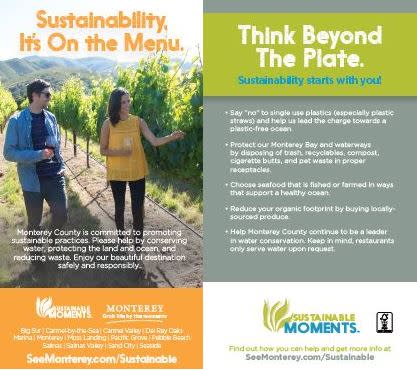 Sustainability, It's On the Menu. Sustainable Moments Menu Insert.
