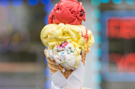 Variety of Ice Cream on a Cone