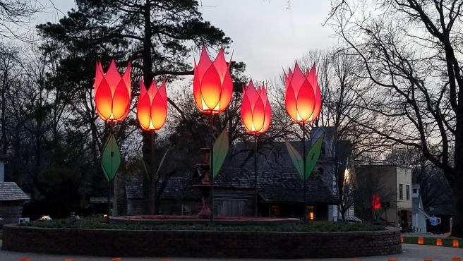 Tulips at Twilight - lit tulip sculptures | Ward-Meade Park Topeka, KS