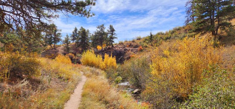 The Canyons Trail winds through the Middle Kingdom beside the Middle Crow Creek near Crystal Reservoir in Curt Gowdy State Park