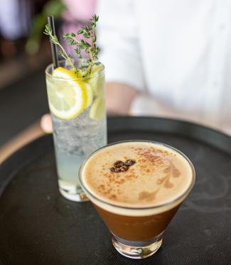 drinks on a serving tray