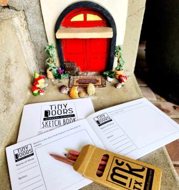 Visit McKinney tiny red door with sketchbooks and tiny colored pencils
