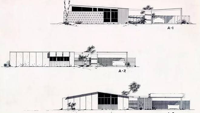 3-Palmer-and-Krisel-Elevation-Sketches built by Alexanders, A1, A2, A3