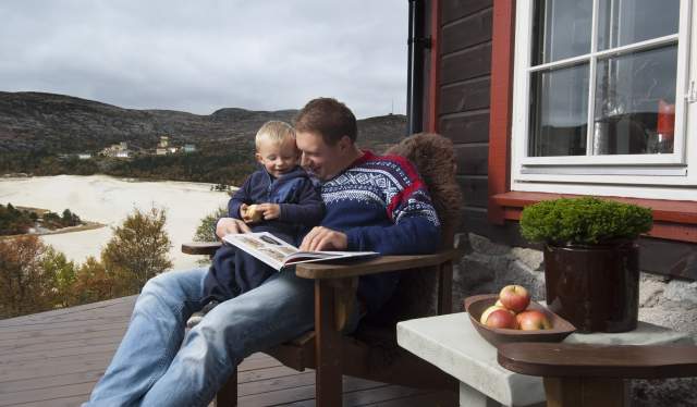 Family at a cabin in Knaben Kvinesdal southern Norway